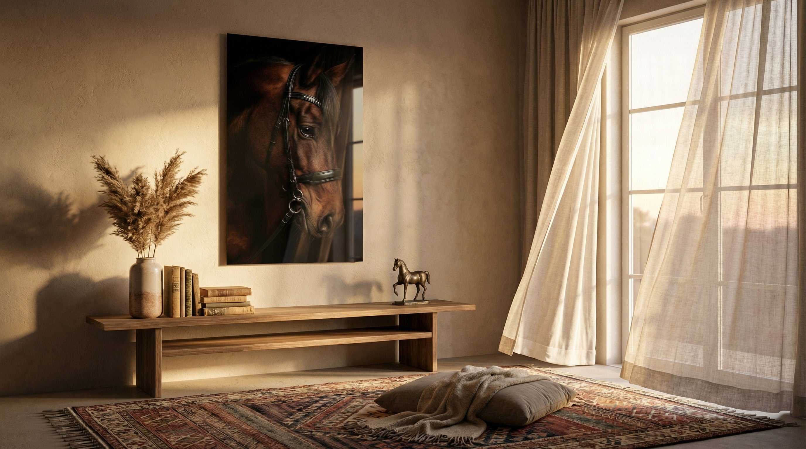 "Asil At Portresi" Dramatik Stil Modern Cam Tablo