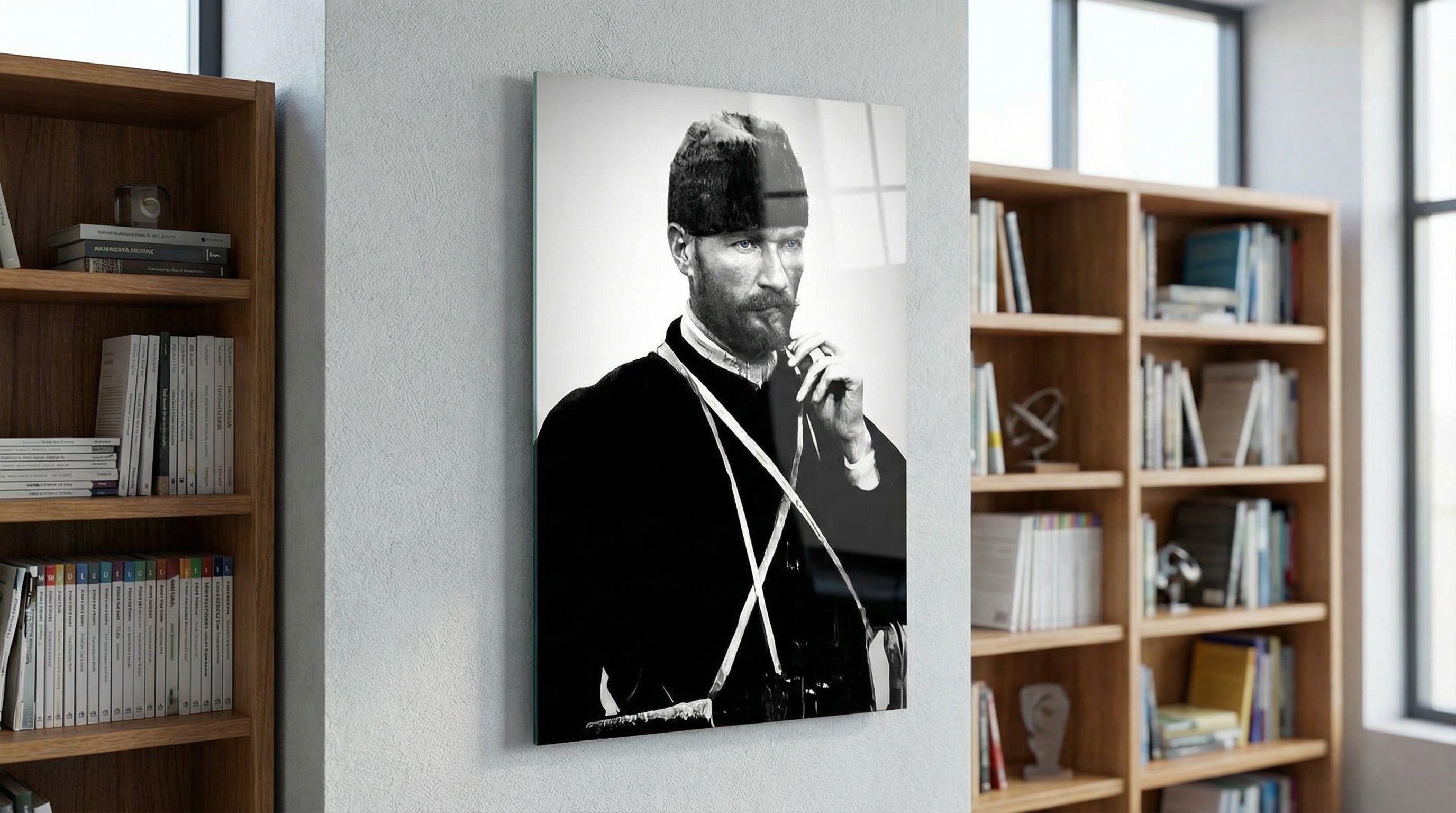 Atatürk Kalpaklı Mavi Göz Detaylı Cam Tablo