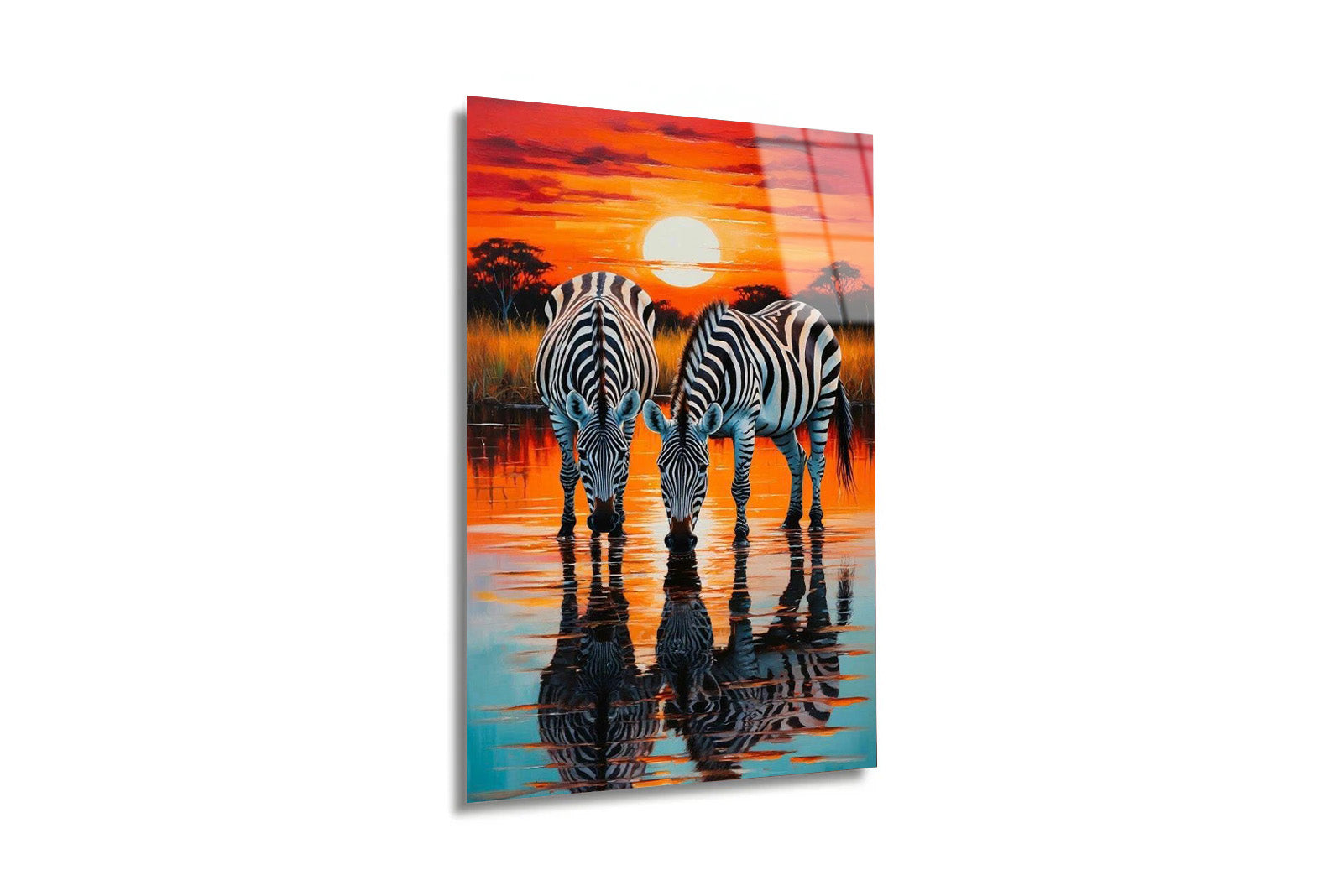 Gün Batımı Zebra Yansıması" Modern Cam Tablo