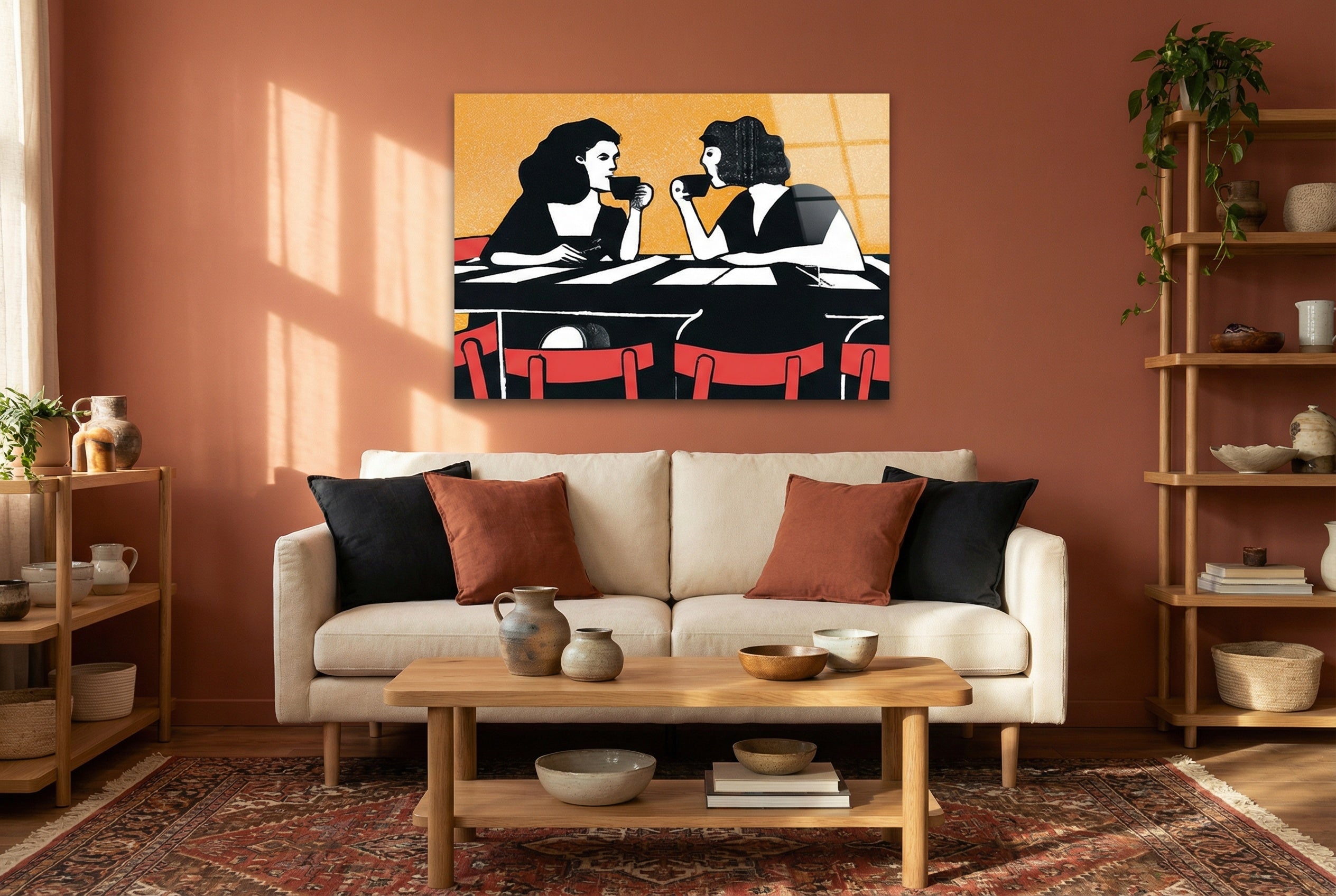 "Kahve Sohbeti" Retro Stil Modern Cam Tablo