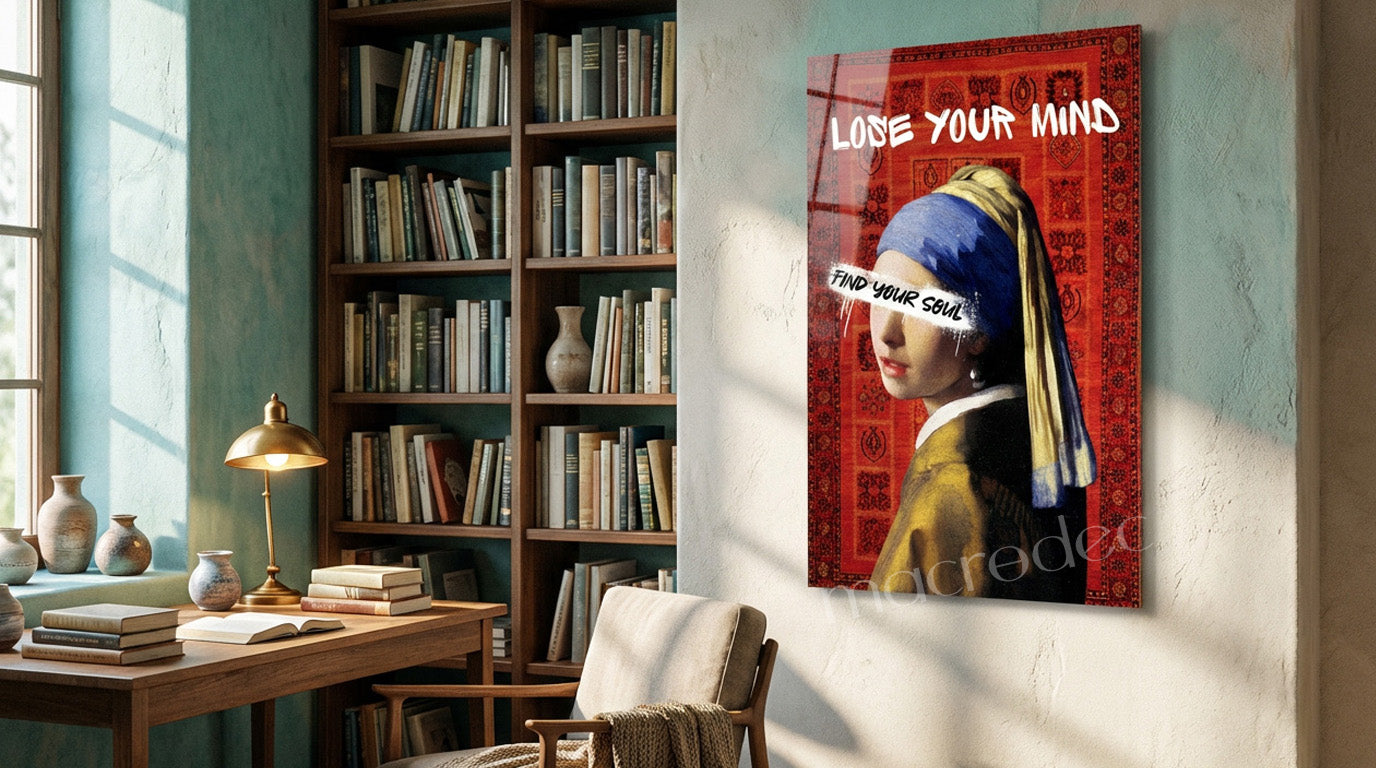 "Lose Your Mind: İnci Küpeli Kız" Modern Street Art Cam Tablo
