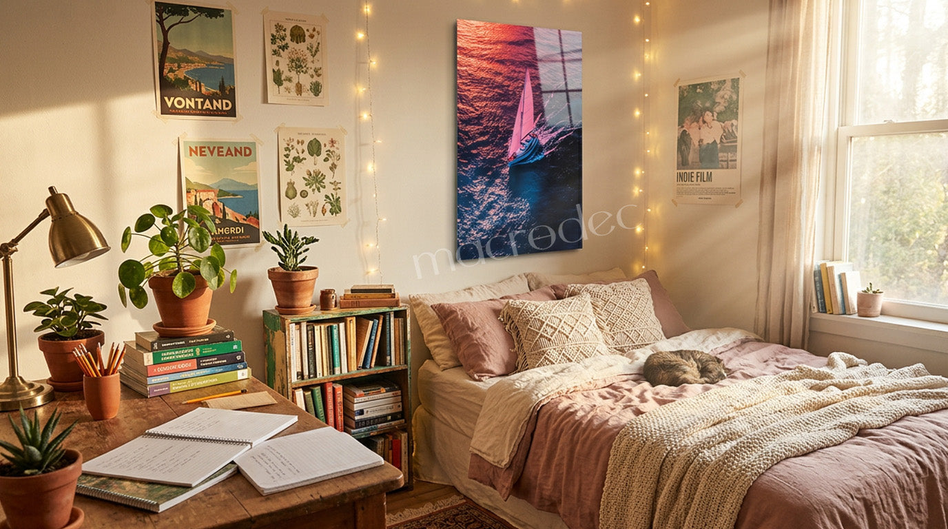 "Shimmering Voyage" Yelkenli ve Gün Batımı Modern Cam Tablo