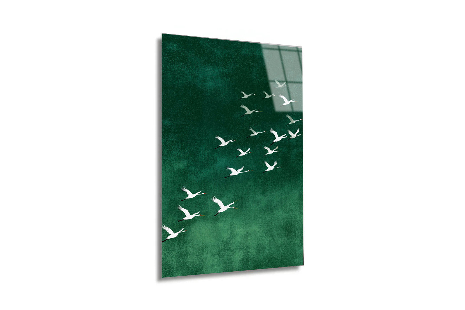Turna Kuşları Yeşil Zen Stil Modern Cam Tablo