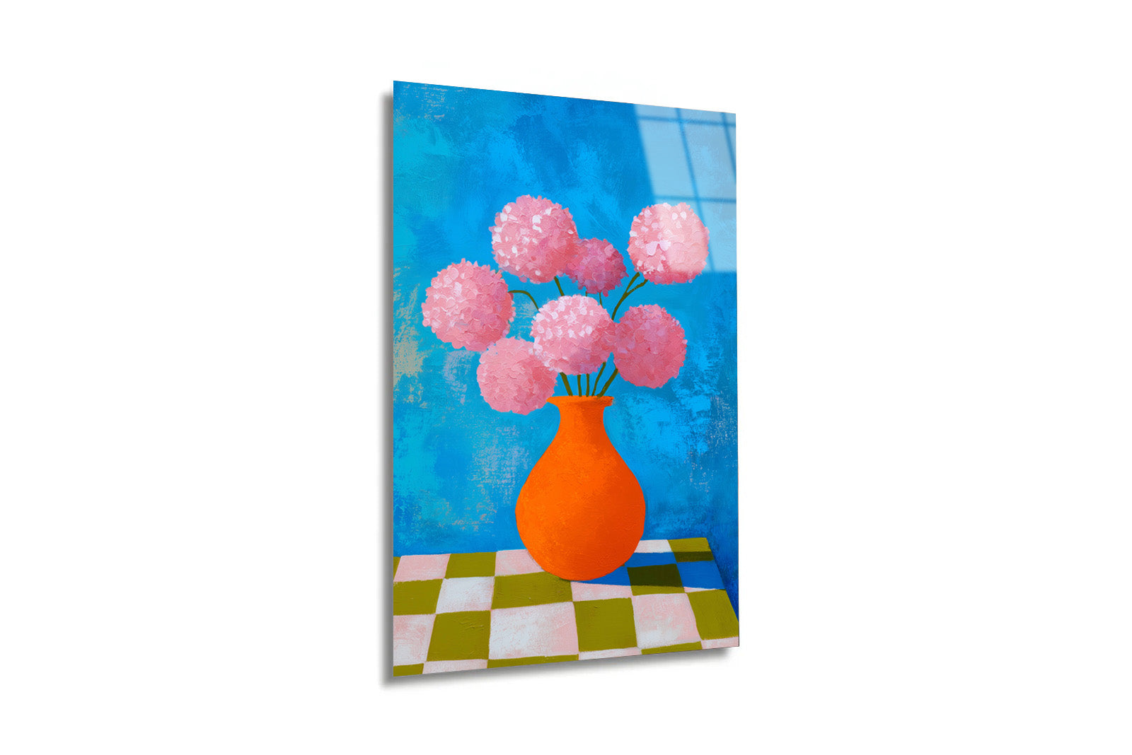 "Vazoda Pembe Çiçekler" Modern Sanat Cam Tablo