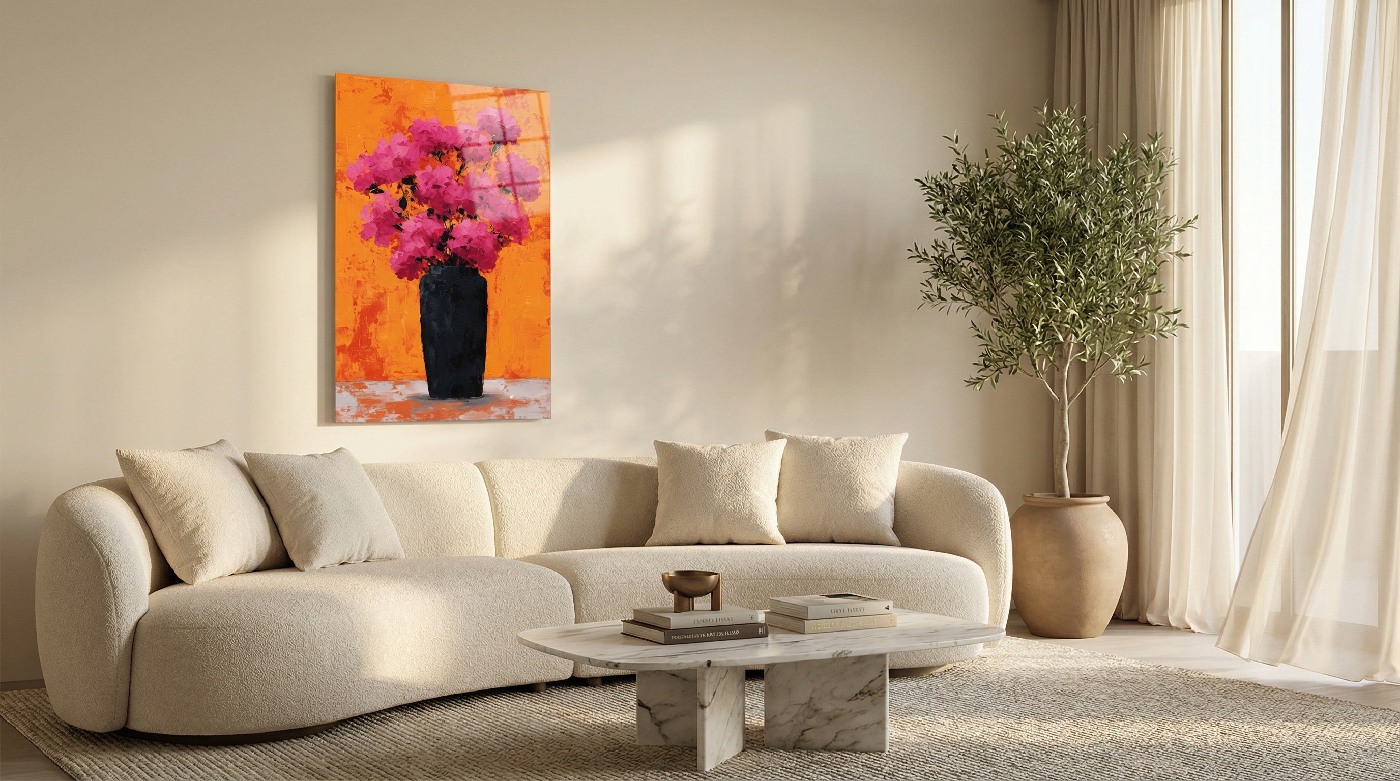 "Vibrant Flora" Modern Sanat Cam Tablo