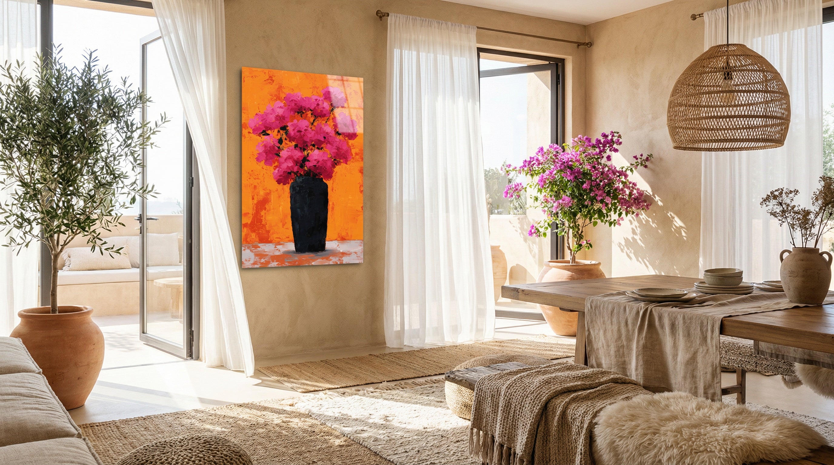 "Vibrant Flora" Modern Sanat Cam Tablo