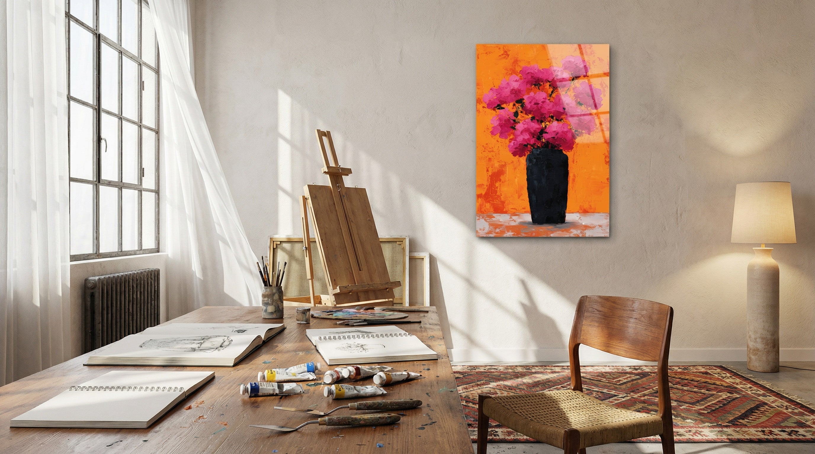 "Vibrant Flora" Modern Sanat Cam Tablo