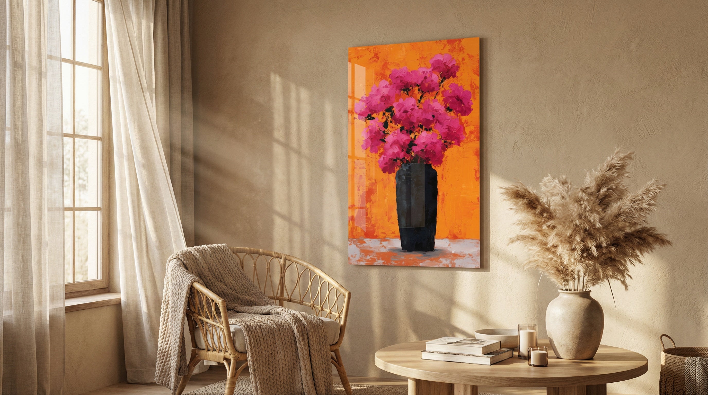 "Vibrant Flora" Modern Sanat Cam Tablo
