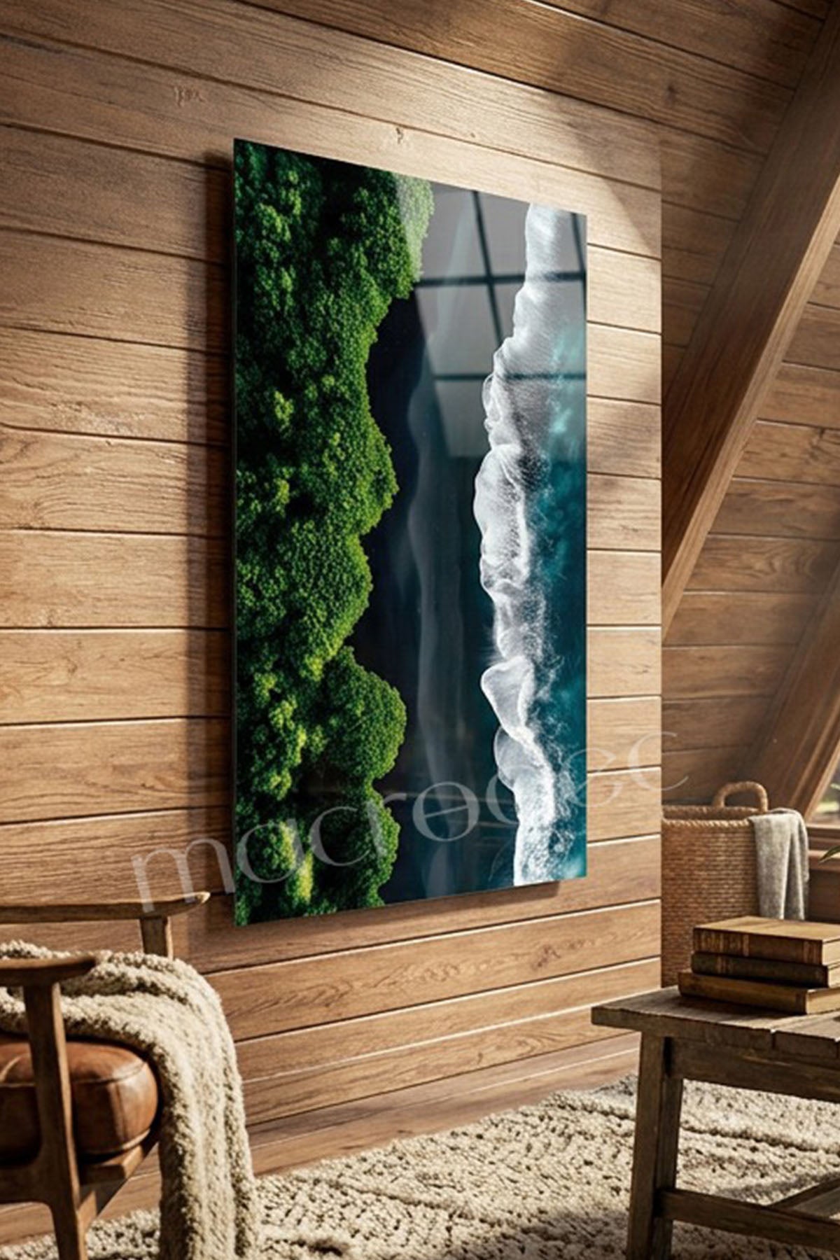 Volcanic Shore: Siyah Kum ve Orman" Sanatsal Cam Tablo
