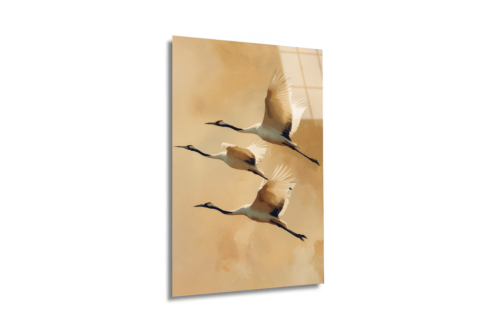 "Zen Esintisi" Minimalist Uçan Turna Kuşları Cam Tablo