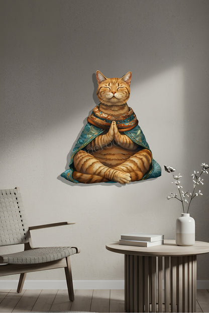 Meditasyon Yapan Kedi Metal Tablo