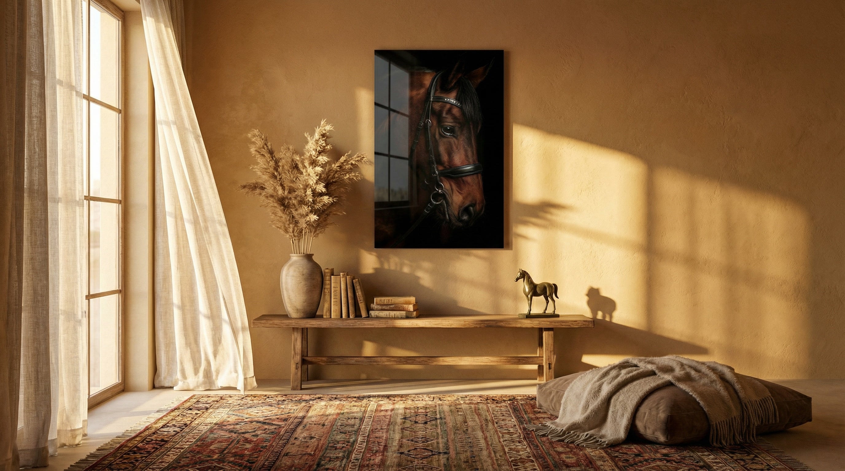 "Asil At Portresi" Dramatik Stil Modern Cam Tablo