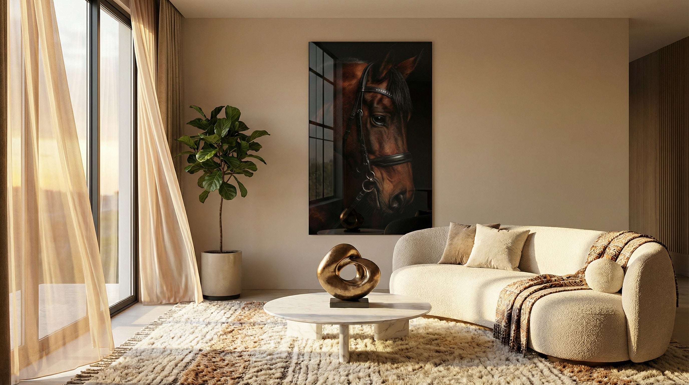 "Asil At Portresi" Dramatik Stil Modern Cam Tablo