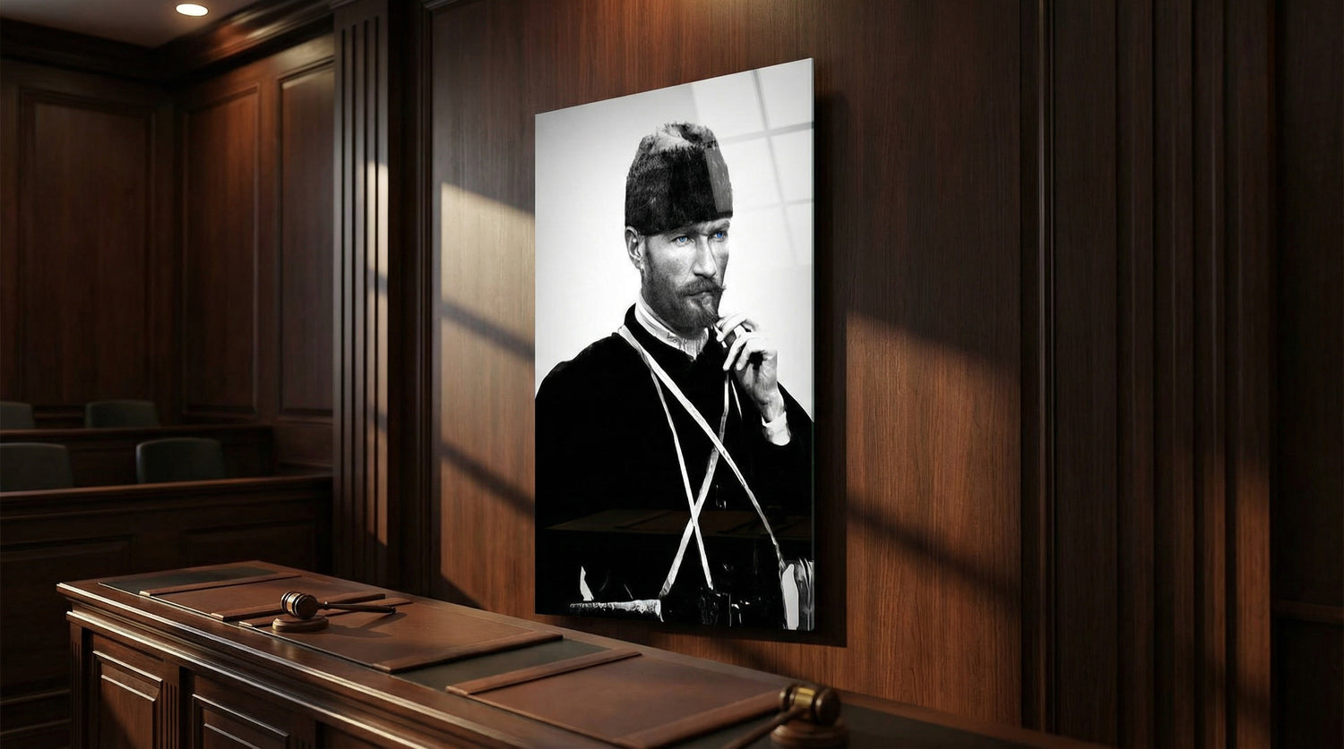 Atatürk Kalpaklı Mavi Göz Detaylı Cam Tablo