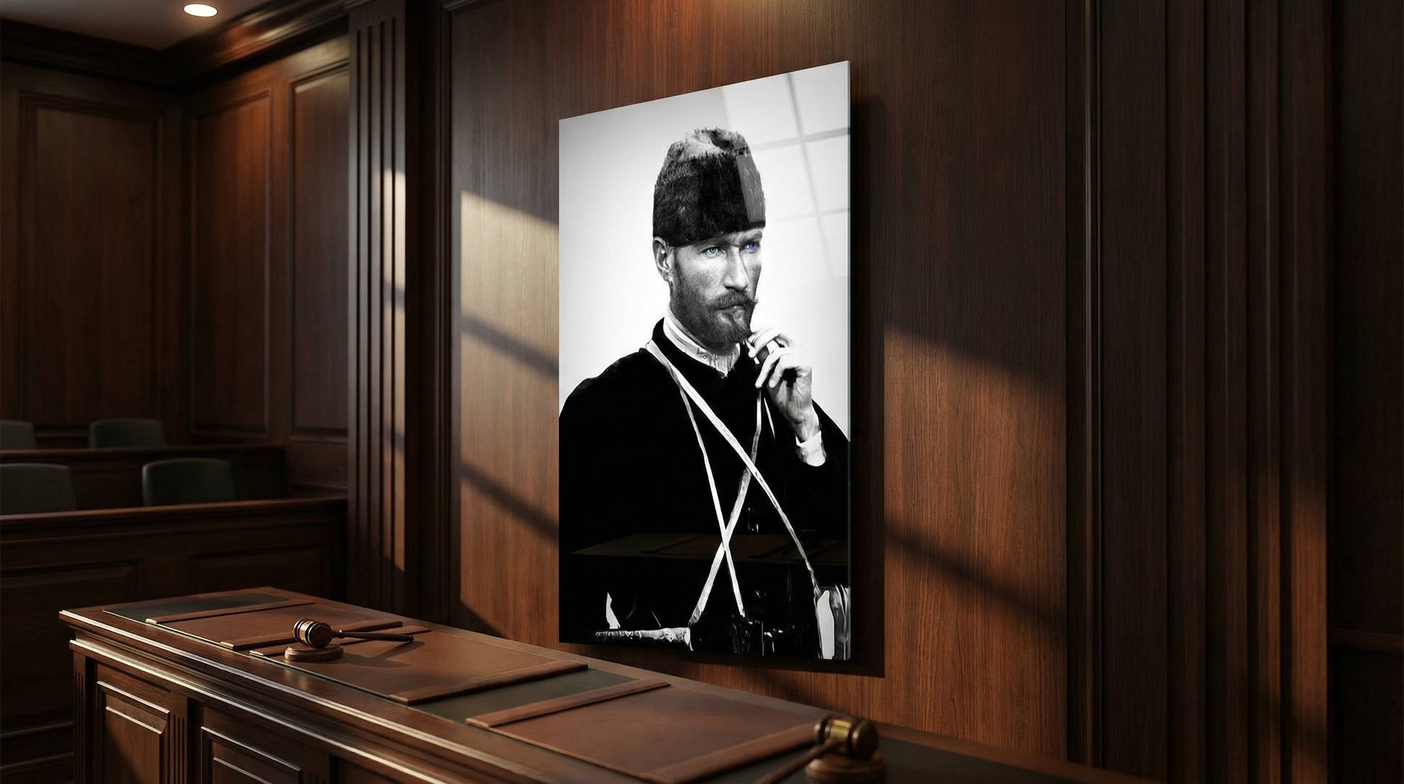 Atatürk Kalpaklı Mavi Göz Detaylı Cam Tablo