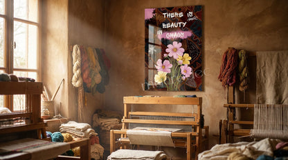 "Beauty in Chaos" Sanatsal Çiçek ve Graffiti Cam Tablo