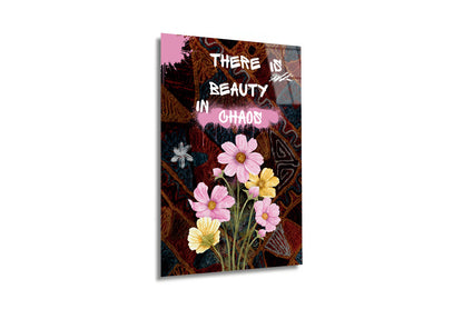 "Beauty in Chaos" Sanatsal Çiçek ve Graffiti Cam Tablo