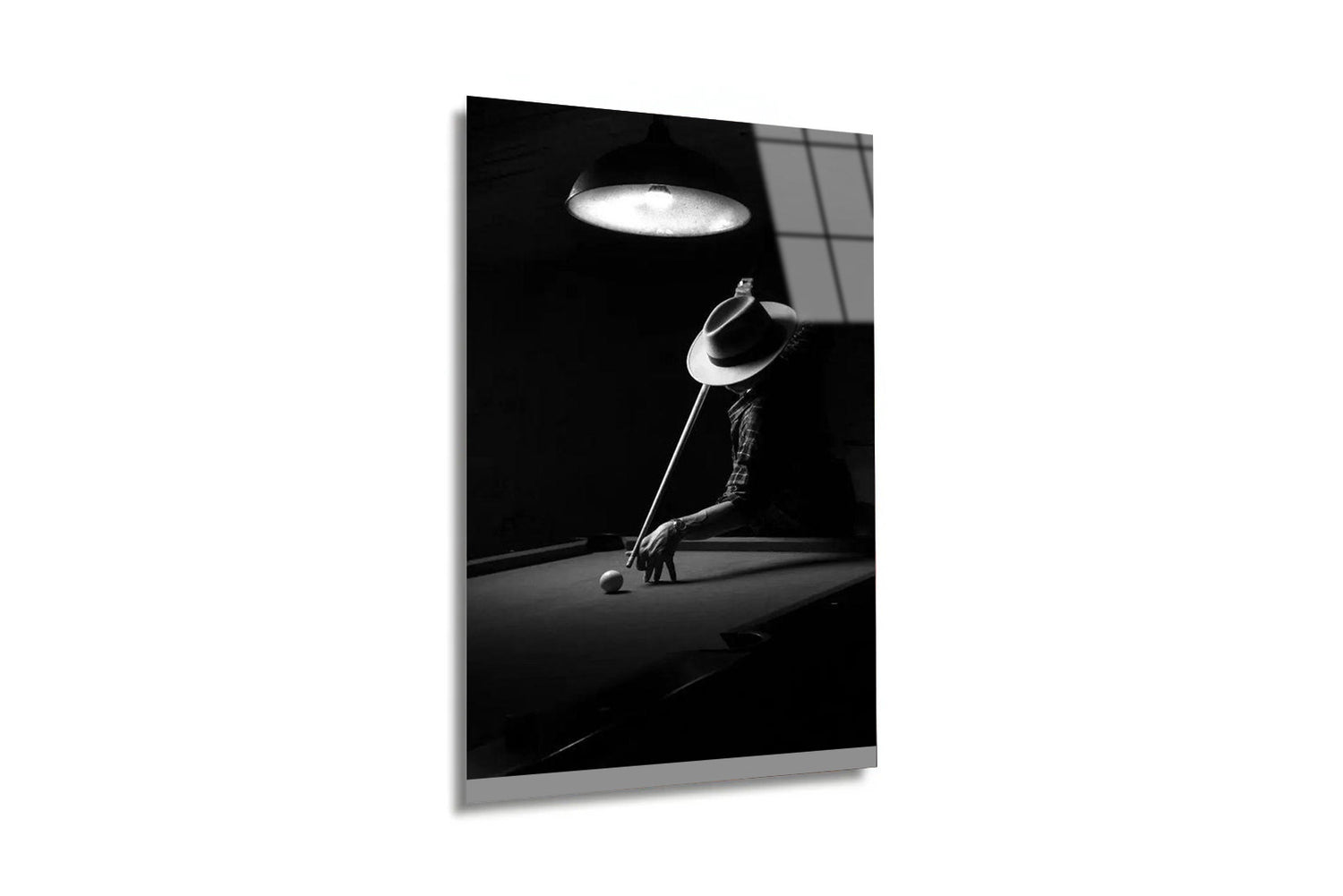 Billiards Player Retro Siyah Beyaz Cam Tablo