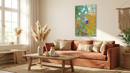 "Çiçek Bahçesi" Klimt Stil Sanatsal Cam Tablo