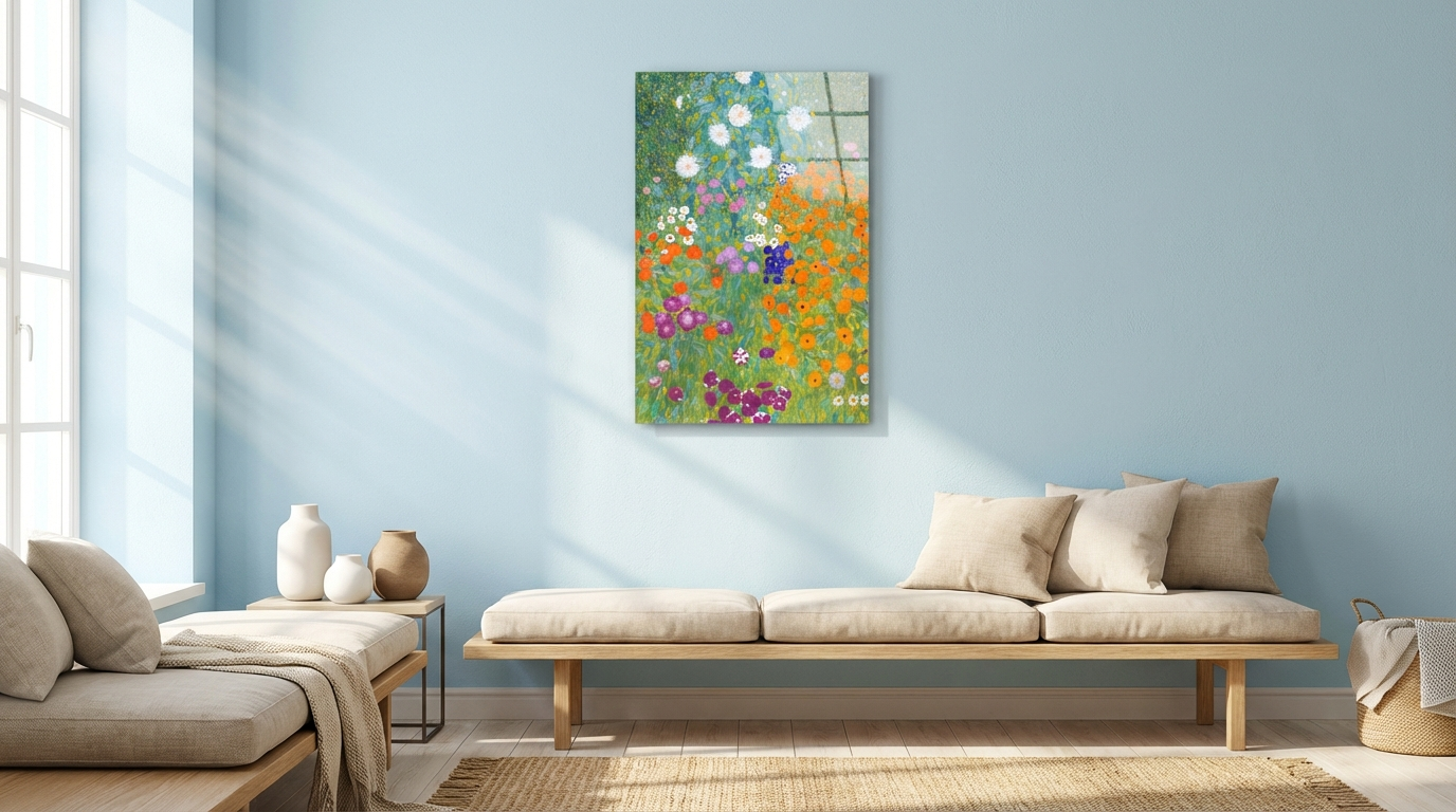 "Çiçek Bahçesi" Klimt Stil Sanatsal Cam Tablo