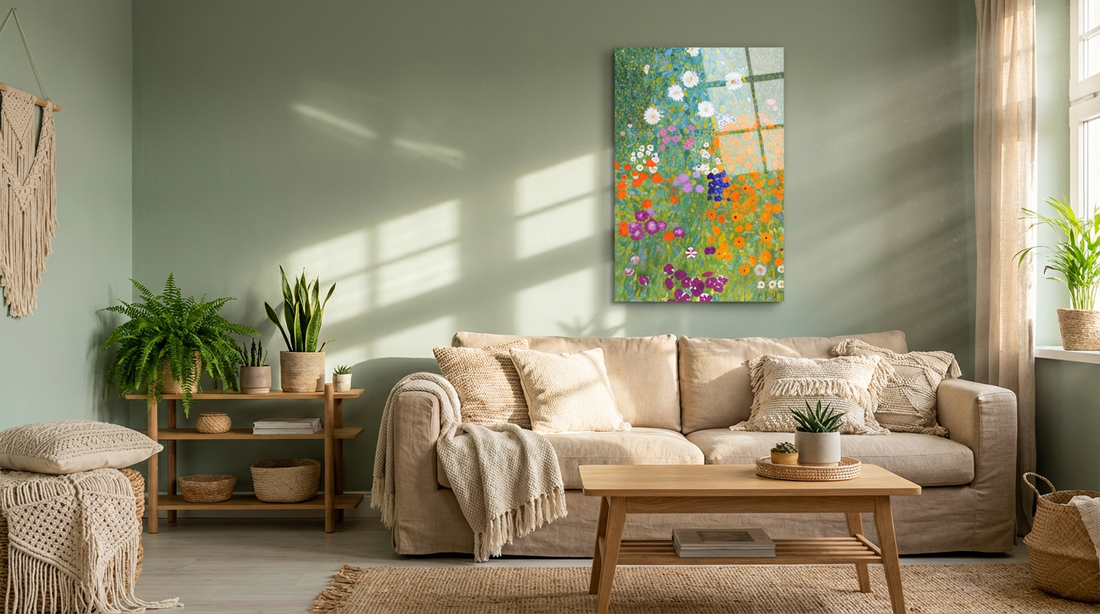 "Çiçek Bahçesi" Klimt Stil Sanatsal Cam Tablo