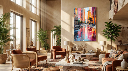 "City Reflections" Modern Şehir Manzarası Cam Tablo
