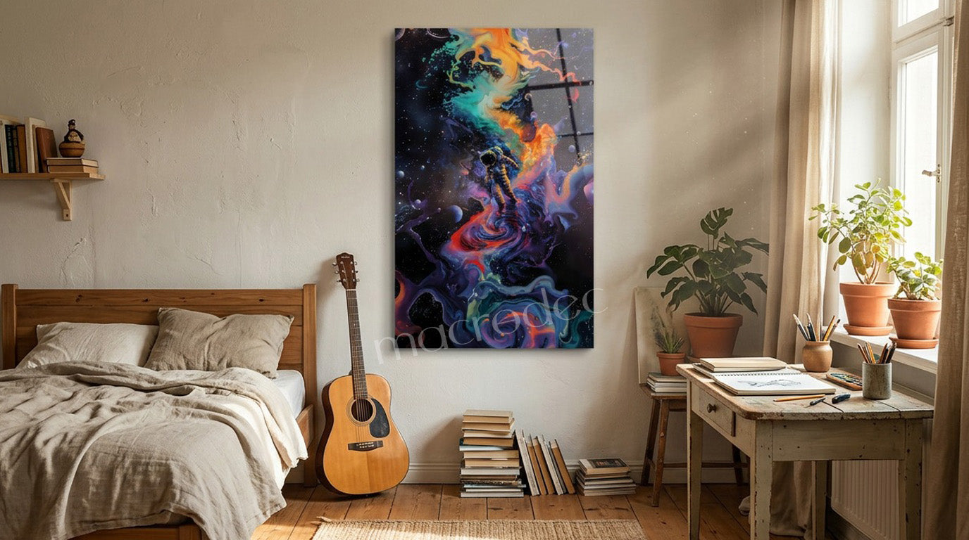 "Cosmic Journey: Sonsuz Galaksi" Sürreal Cam Tablo