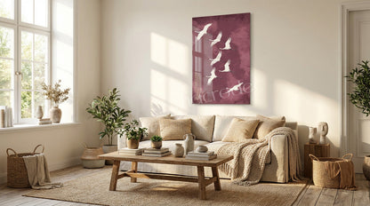 "Cranes in Flight" Zarif Turna Kuşları Cam Tablo
