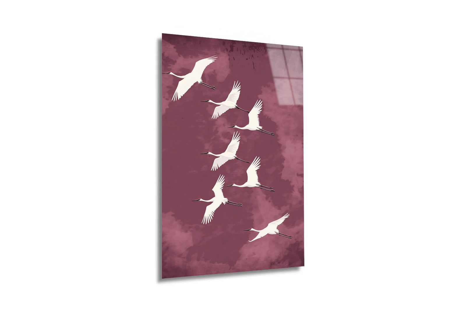 "Cranes in Flight" Zarif Turna Kuşları Cam Tablo