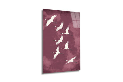 "Cranes in Flight" Zarif Turna Kuşları Cam Tablo