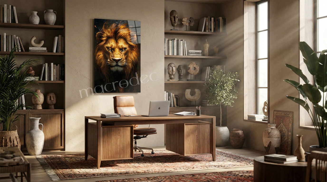 "Golden Lion Majesty" Sanatsal Aslan Cam Tablo