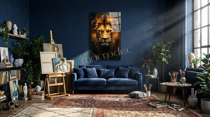 "Golden Lion Majesty" Sanatsal Aslan Cam Tablo