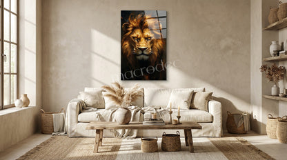 "Golden Lion Majesty" Sanatsal Aslan Cam Tablo