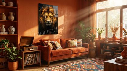 "Golden Lion Majesty" Sanatsal Aslan Cam Tablo