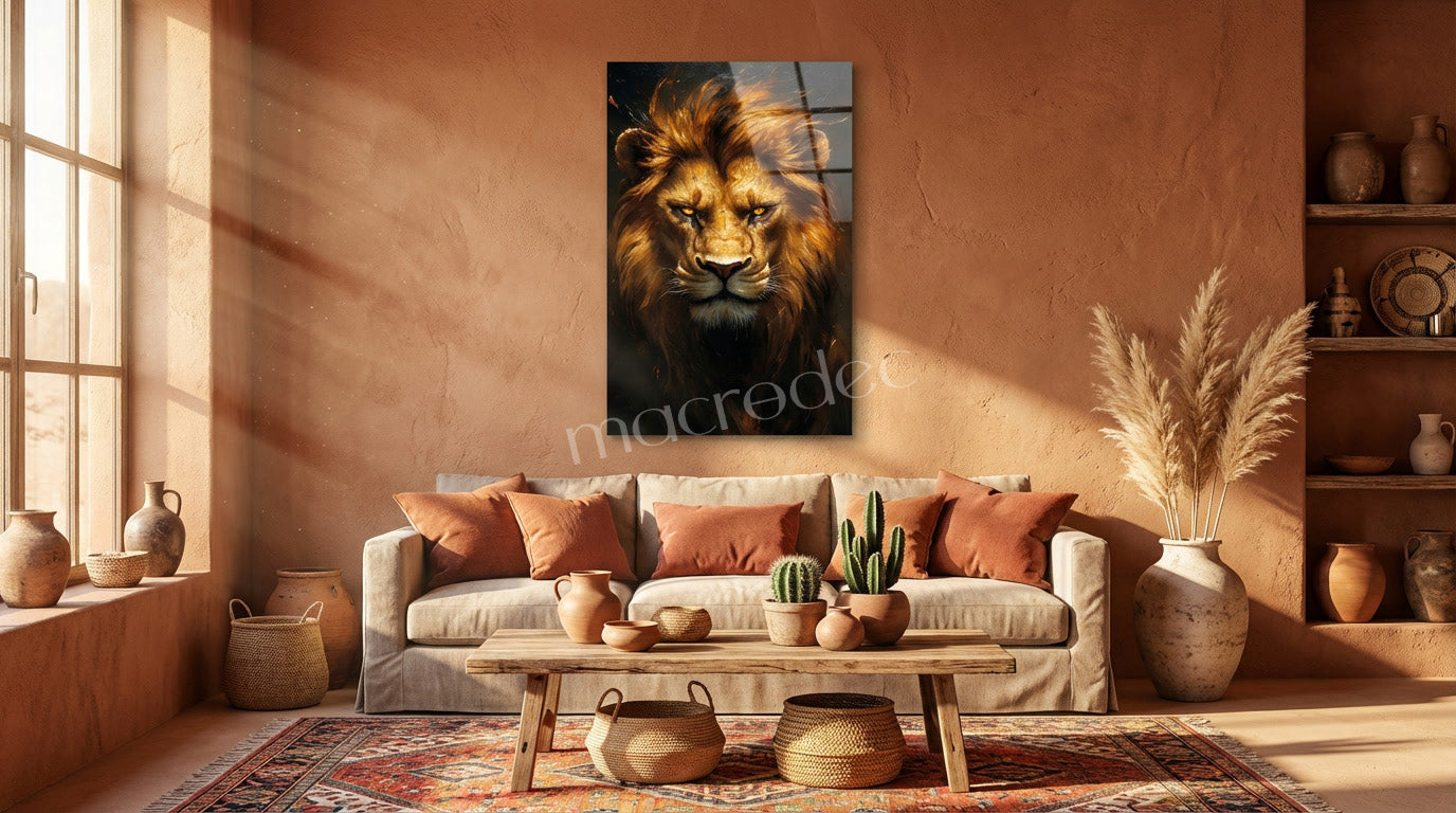 "Golden Lion Majesty" Sanatsal Aslan Cam Tablo