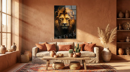 "Golden Lion Majesty" Sanatsal Aslan Cam Tablo