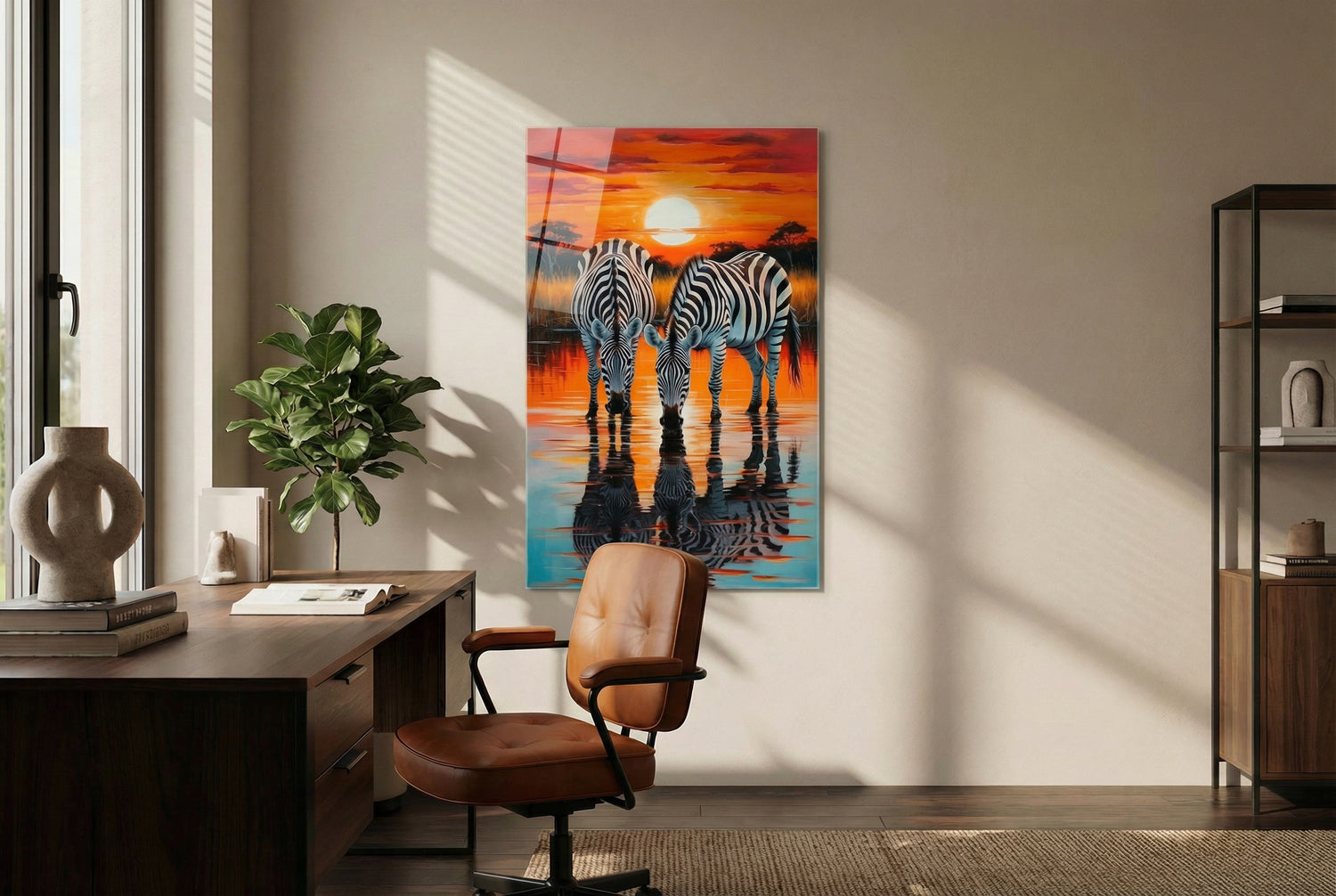 Gün Batımı Zebra Yansıması" Modern Cam Tablo