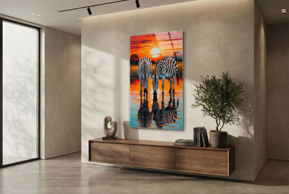Gün Batımı Zebra Yansıması" Modern Cam Tablo