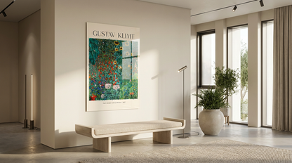Gustav Klimt Ayçiçekleri Sanatsal Cam Tablo
