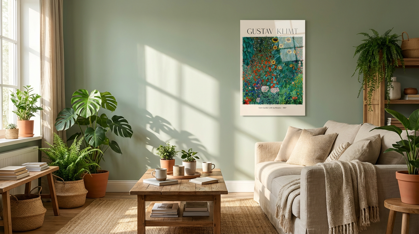 Gustav Klimt Ayçiçekleri Sanatsal Cam Tablo