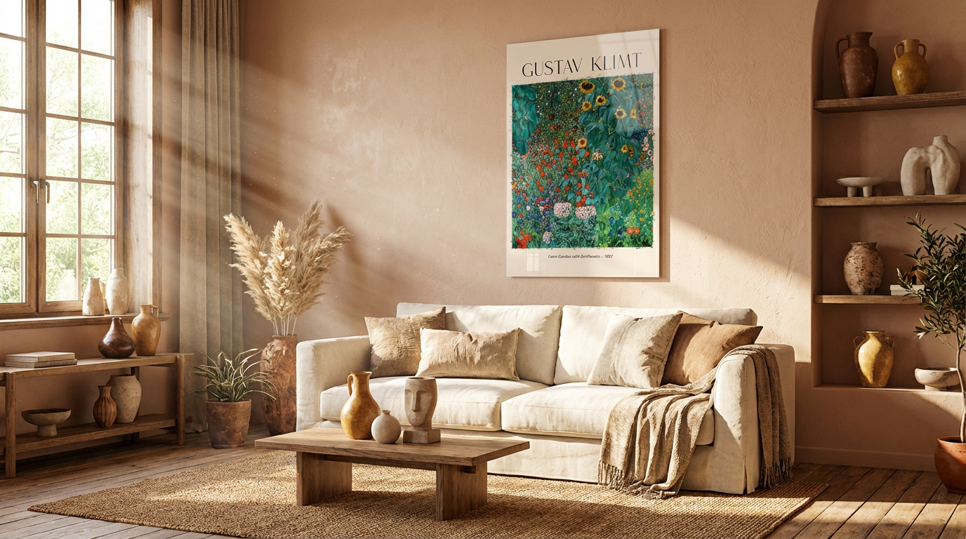 Gustav Klimt Ayçiçekleri Sanatsal Cam Tablo