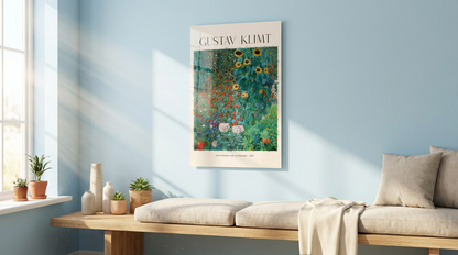 Gustav Klimt Ayçiçekleri Sanatsal Cam Tablo