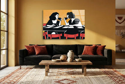 "Kahve Sohbeti" Retro Stil Modern Cam Tablo