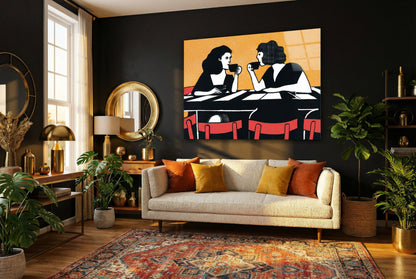 "Kahve Sohbeti" Retro Stil Modern Cam Tablo