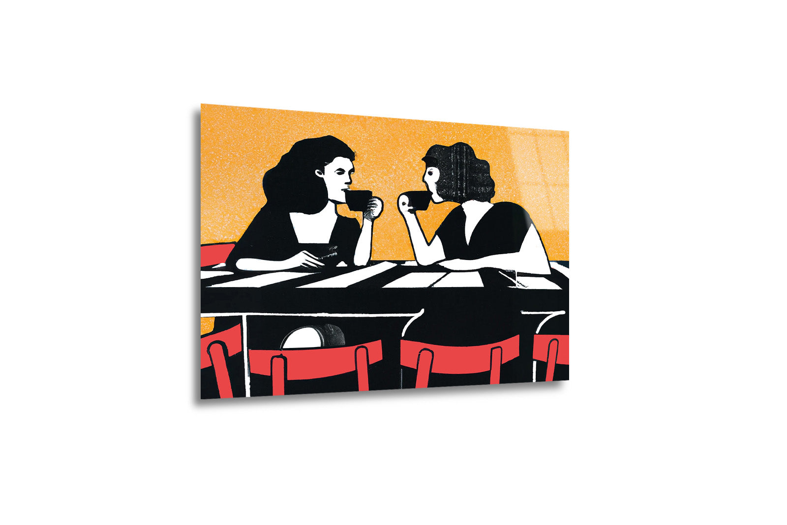 "Kahve Sohbeti" Retro Stil Modern Cam Tablo