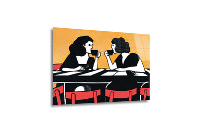 "Kahve Sohbeti" Retro Stil Modern Cam Tablo
