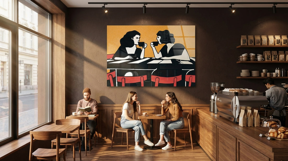 "Kahve Sohbeti" Retro Stil Modern Cam Tablo