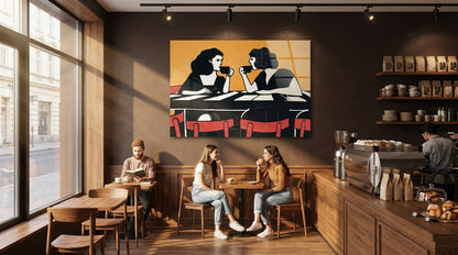 "Kahve Sohbeti" Retro Stil Modern Cam Tablo