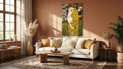 "Klimt Stil Kedili Kadın" Sanatsal Cam Tablo