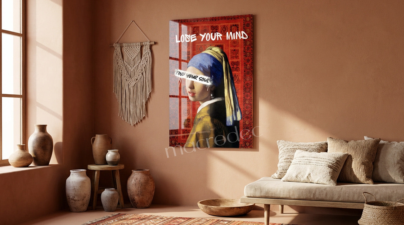 "Lose Your Mind: İnci Küpeli Kız" Modern Street Art Cam Tablo